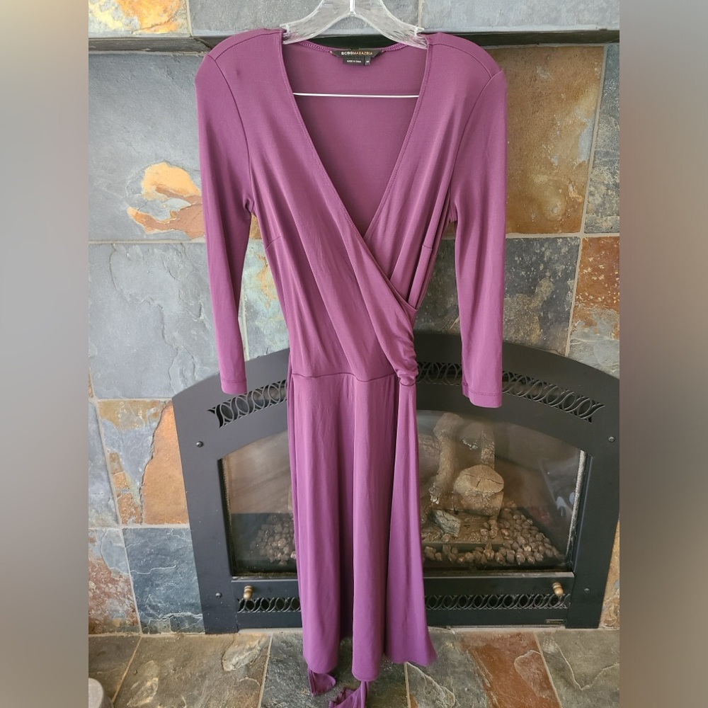 Bcbgmaxazria Purple Deep V Neck Wrap Front Floor Length Maxi Gown Dress Size Xs View 3